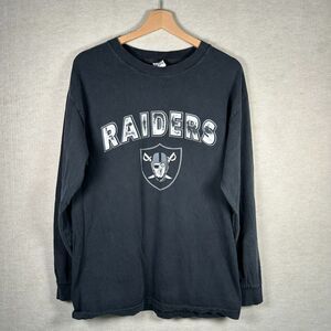 Vtg Oakland Raiders Long Sleeve Fade T Shirt Mens Large Black NFL Logo Las Vegas
